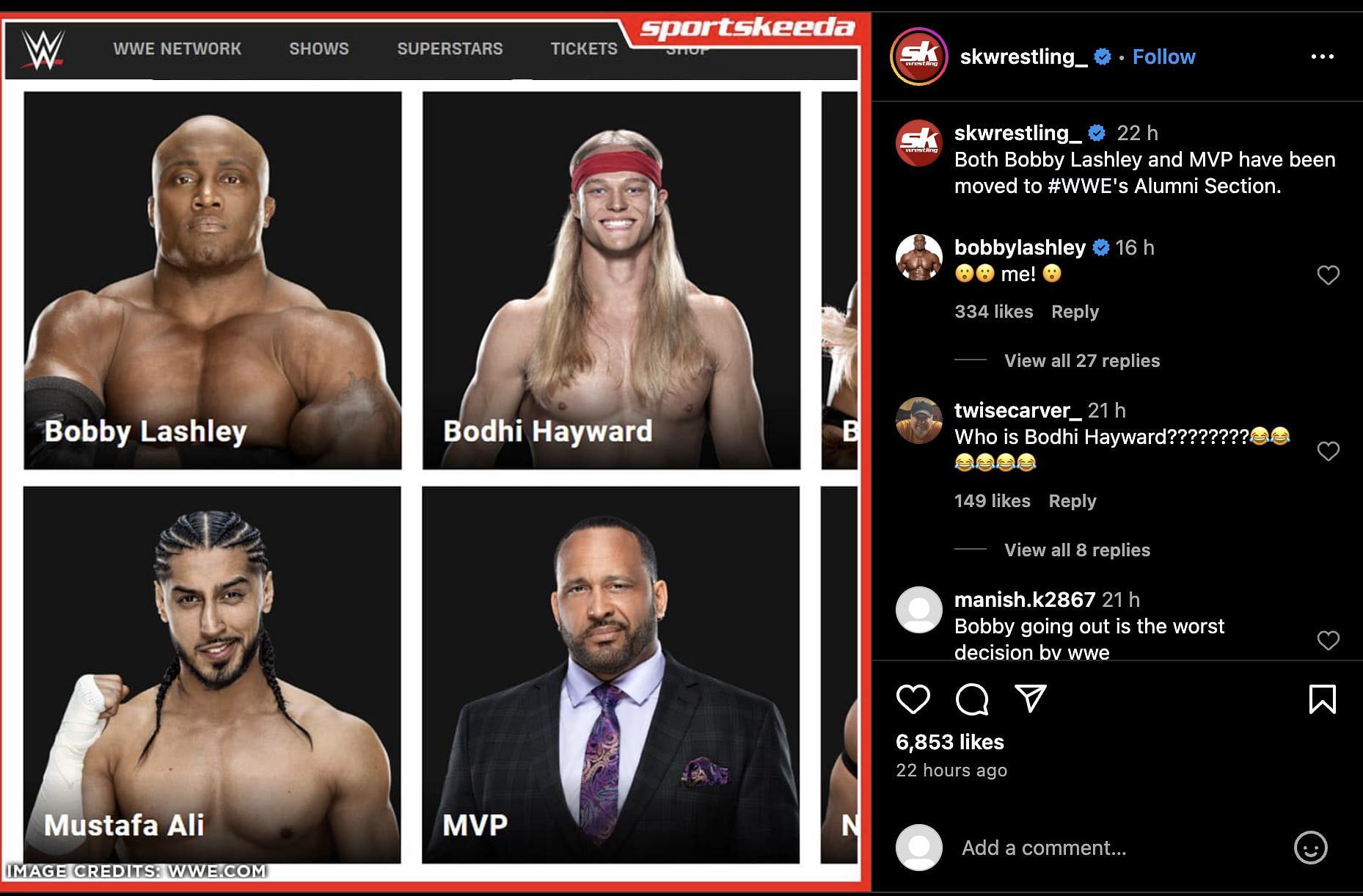 Lashley's comment on SK Wrestling's post! (Image credits: Screenshot via Instagram)
